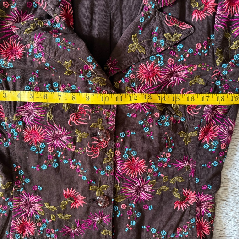 Johnny Was Embroidered Brown Cotton Coat Romantic Maximalist Medium Floral - Picture 7 of 9